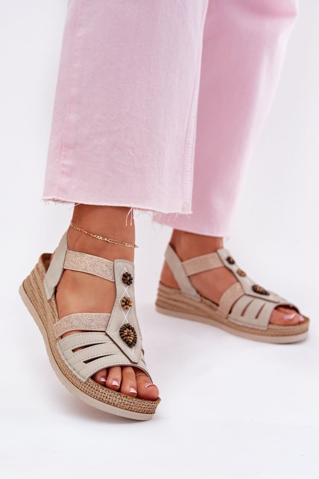 Love Lace Love Lace Beige Suede Wedge Sandals