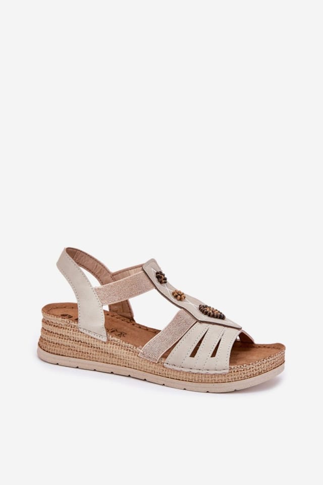 Love Lace Love Lace Women's INBLU Anatomical Wedge Sandal with Delicate Decor in Beige - 2