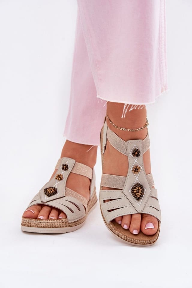 Love Lace Love Lace Women's INBLU Anatomical Wedge Sandal with Delicate Decor in Beige - 3