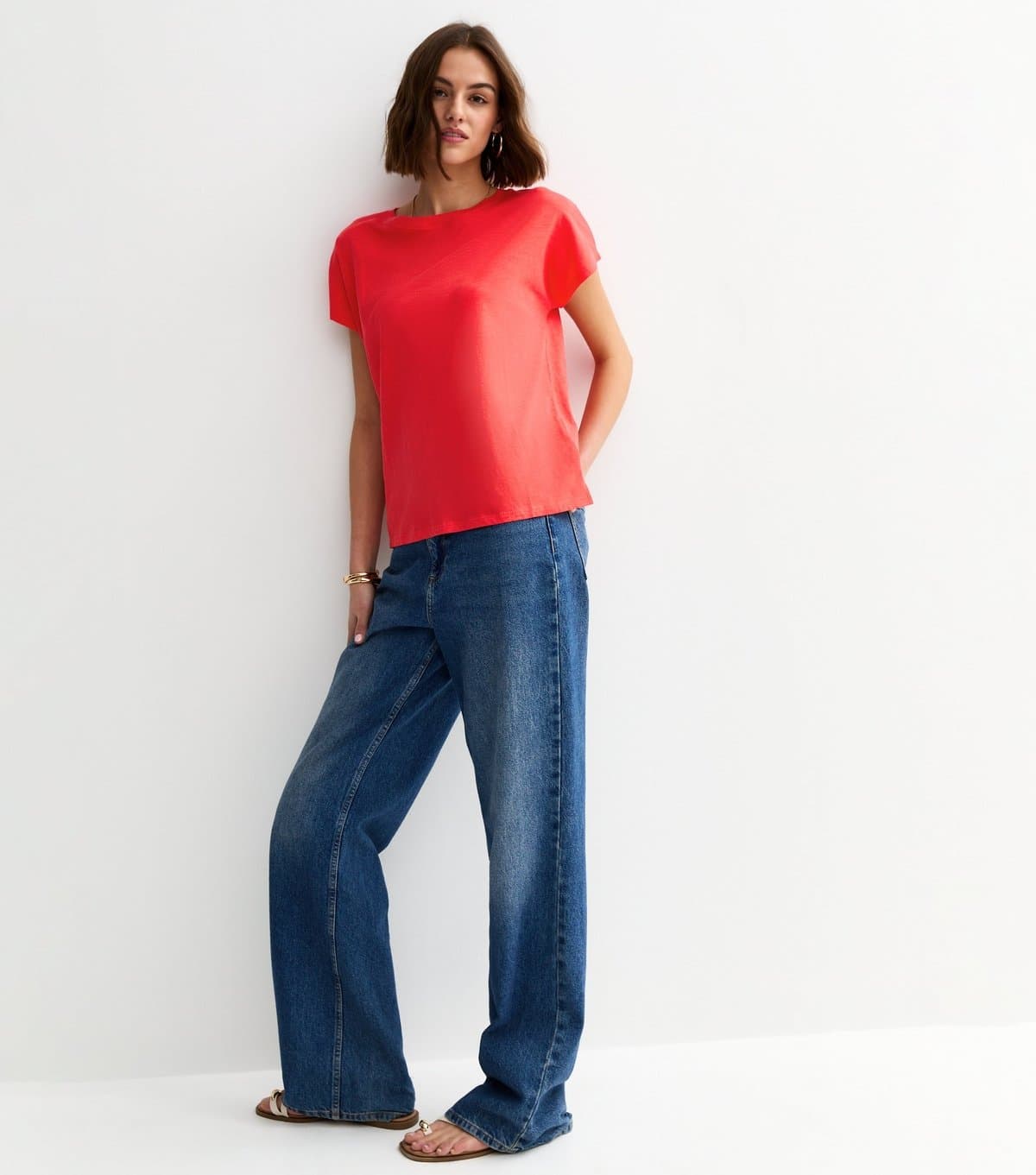 New Look New Look Bright Red Grown On Sleeve T-Shirt