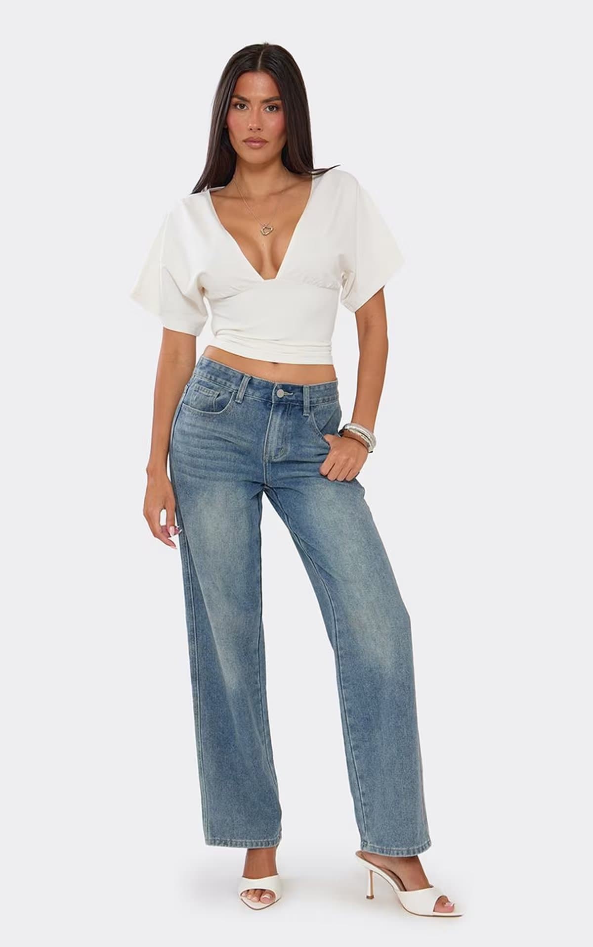 EGO EGO White Short Sleeve Plunge Front Cinched Waist Top