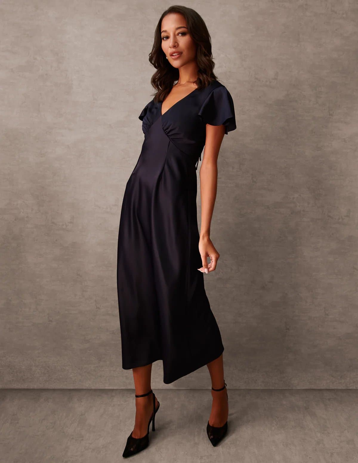 Blue Vanilla Luxe Angel Sleeve Midi Dress