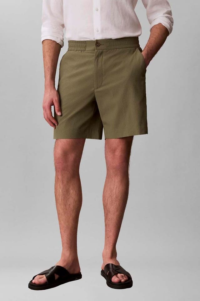 Calvin Klein Calvin Klein Men's Straight Seersucker Elastic 7" Shorts Khaki - 2