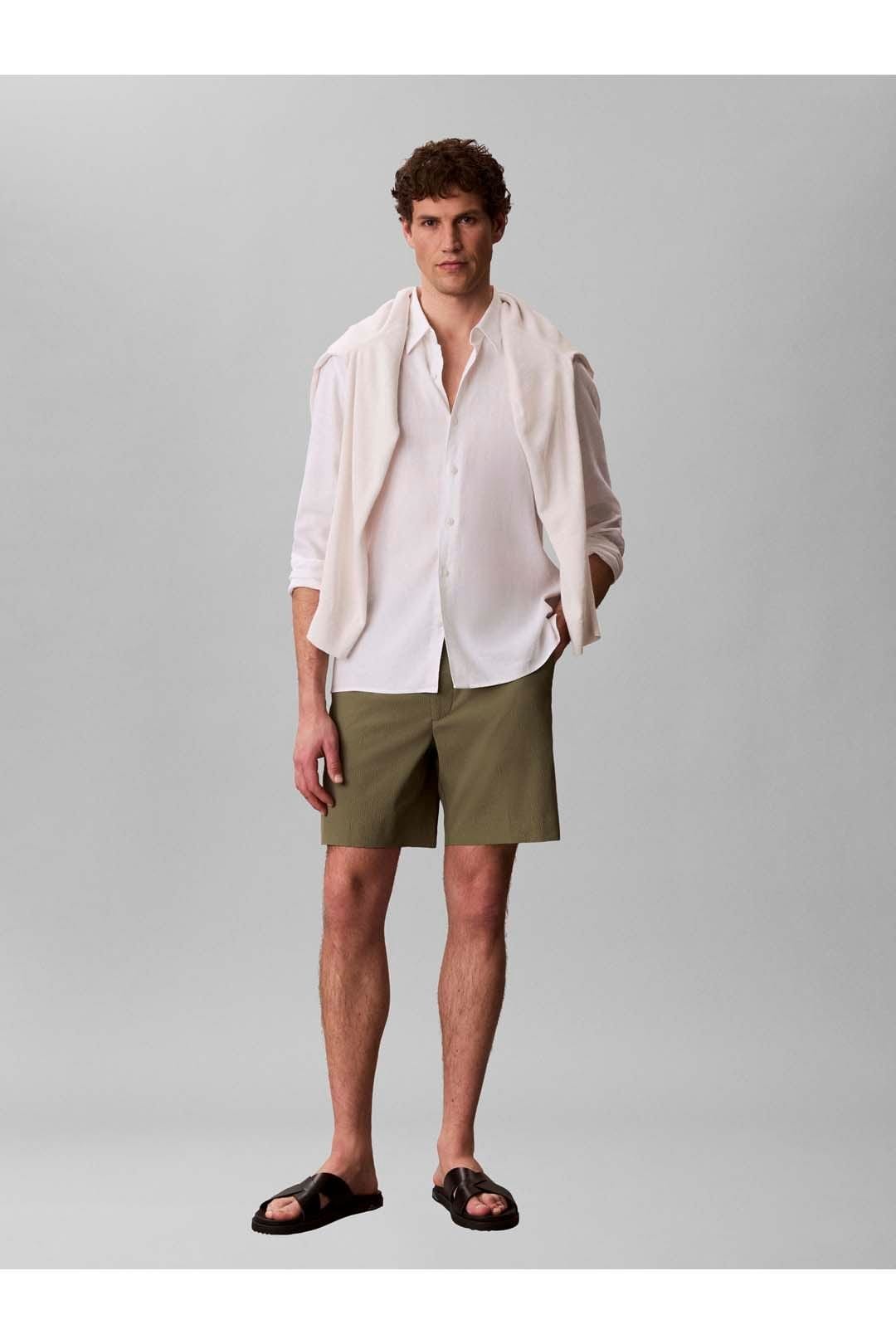 Calvin Klein Calvin Klein Men's Straight Seersucker Elastic 7" Shorts Khaki - 4