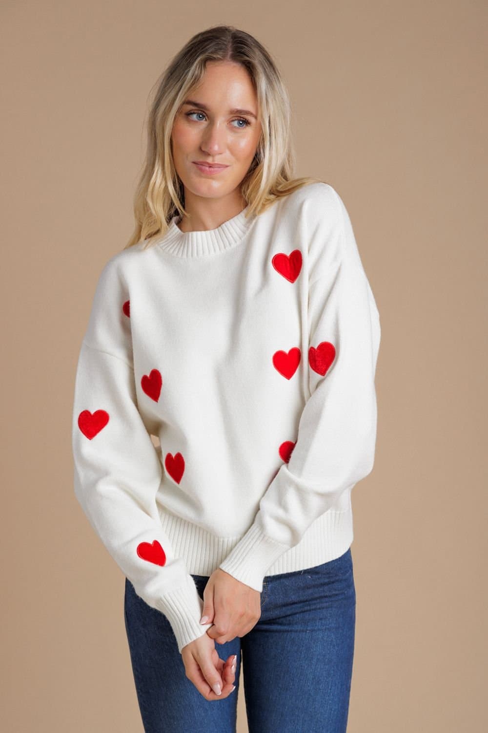 French Connection French Connection Women's Heart Pattern Crew Neck Knit Jumper in White