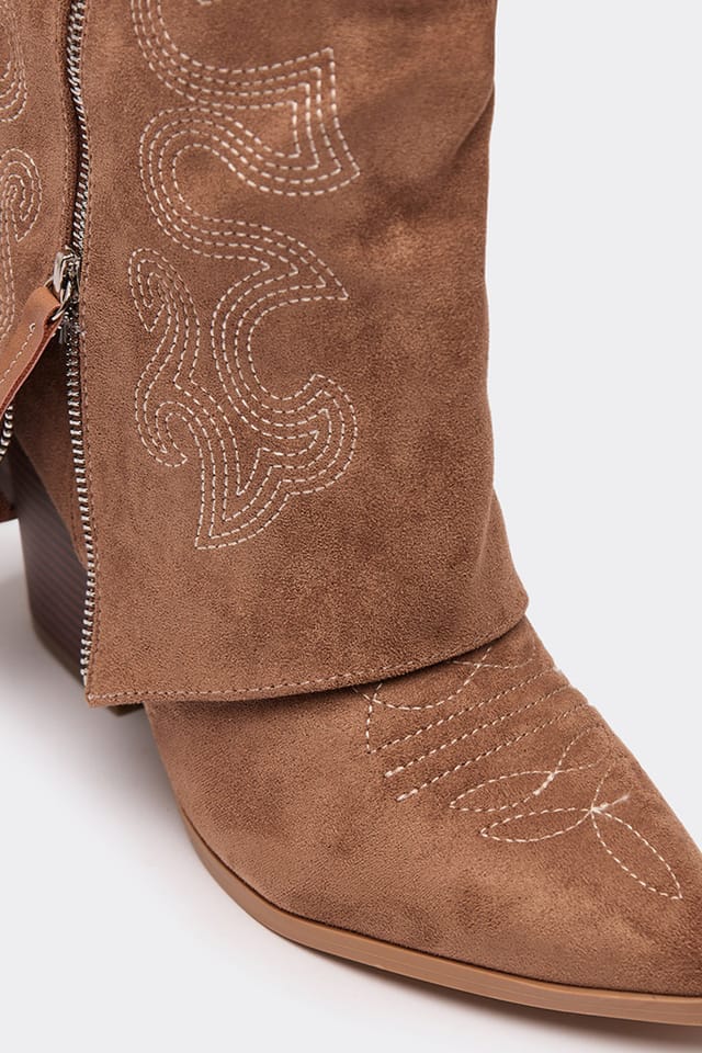 EGO EGO Women's Knee High Zip Embroidered Faux Suede Block Heel Boots in Bronze - 2