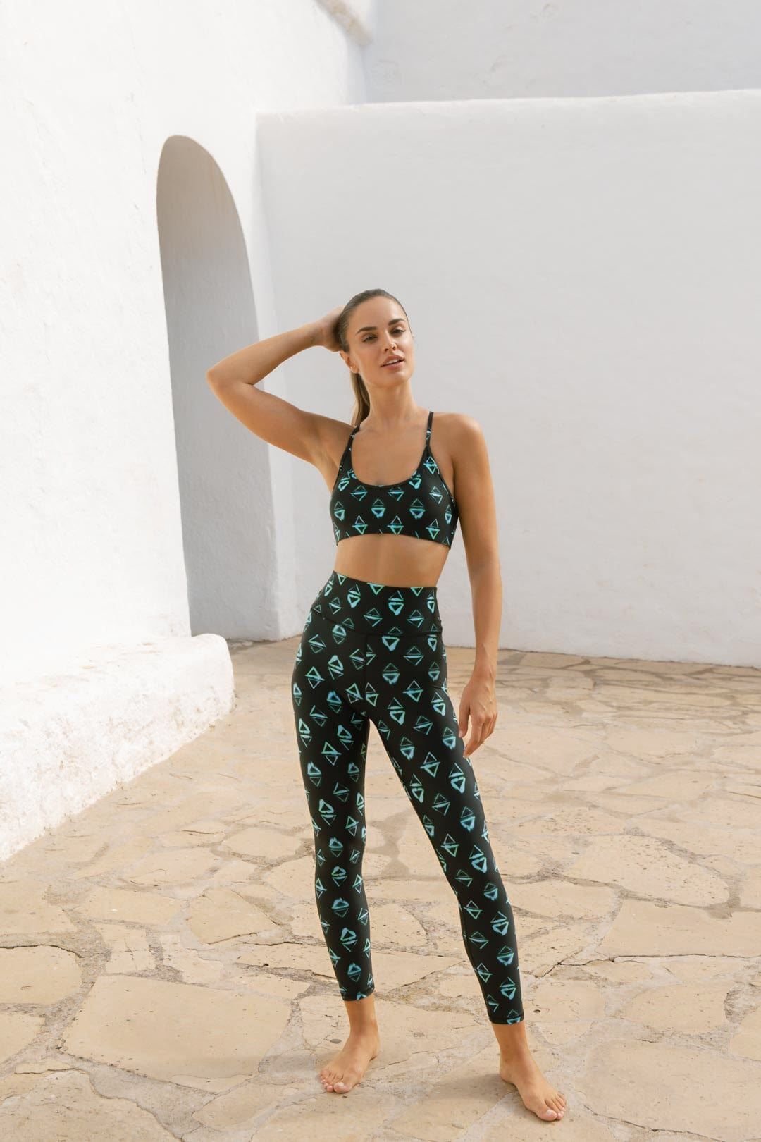 Dancing Leopard Dancing Leopard Women's Malala Triangle Print Stretchy Yoga Leggings High Rise Active Pants in Black - 1