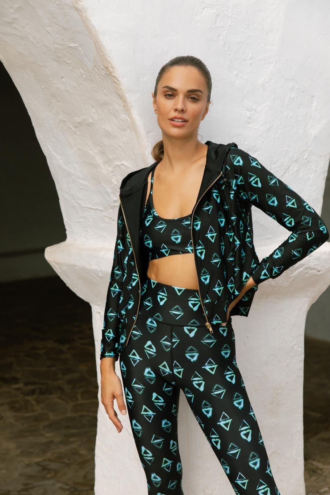 Dancing Leopard Dancing Leopard Women's Malala Triangle Print Stretchy Yoga Leggings High Rise Active Pants in Black - 2