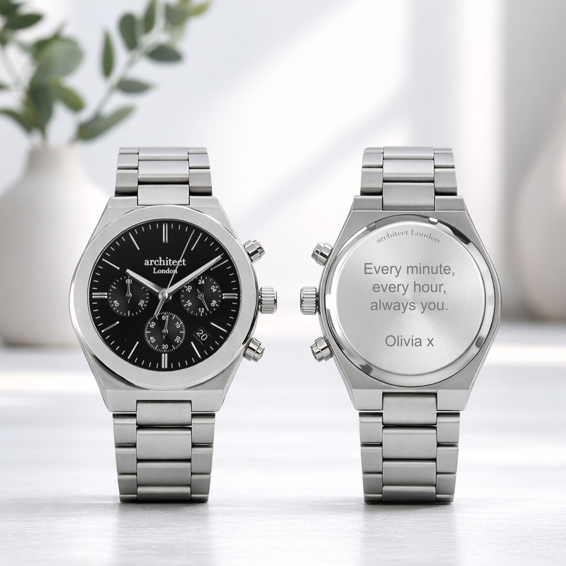 Wear We Met Wear We Met Men's Personalised Architect London Orbix Chronograph Watch in Black