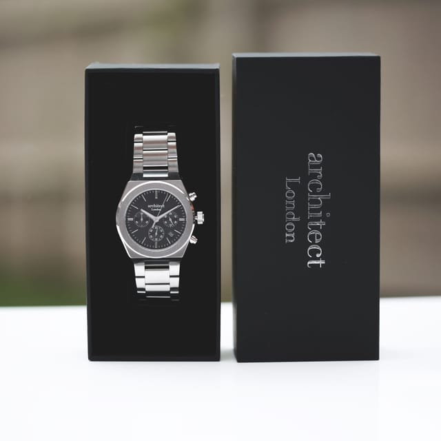 Wear We Met Wear We Met Men's Personalised Architect London Orbix Chronograph Watch in Black - 2