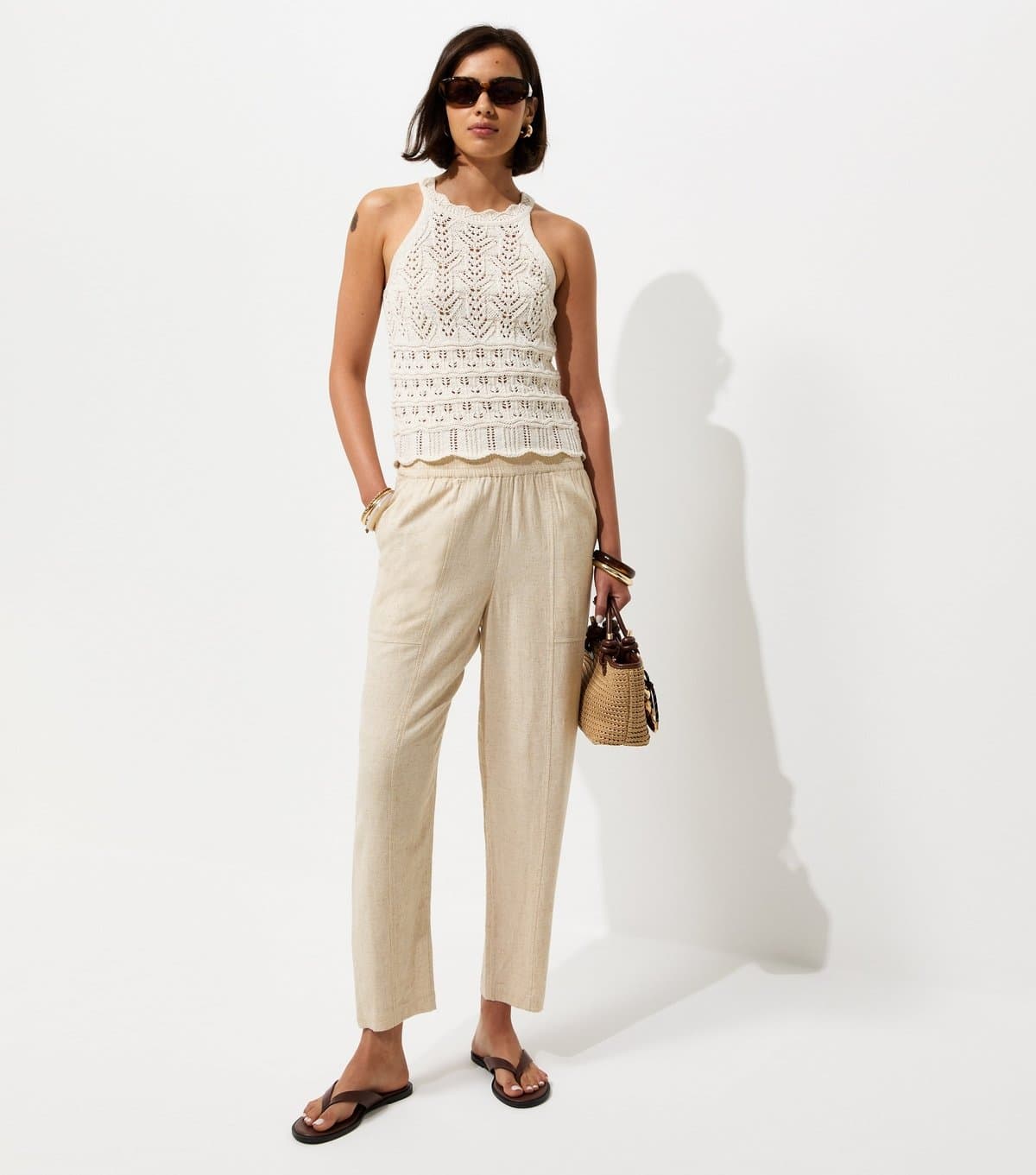 New Look Women's Stone With Linen Tapered Trousers New Look