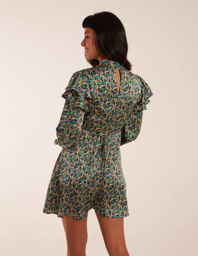 Blue Vanilla Ruffle Sleeve High Neck Swing Dress - 2