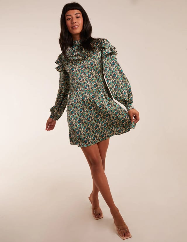 Blue Vanilla Ruffle Sleeve High Neck Swing Dress - 3