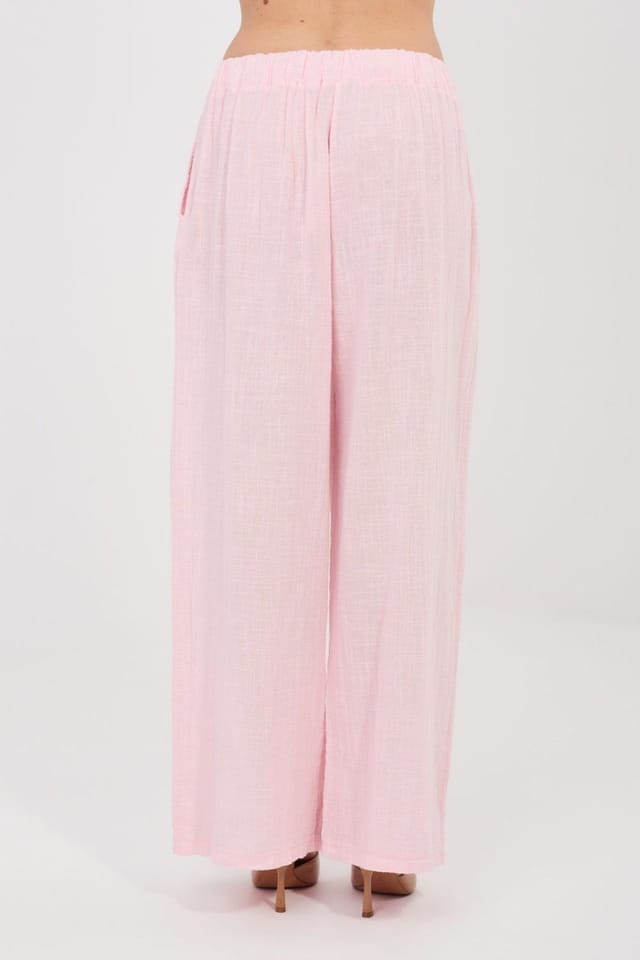 Love Lace Love Lace Women's Italian Cotton Wide Leg High Waist Tie Trouser in Pink - 3