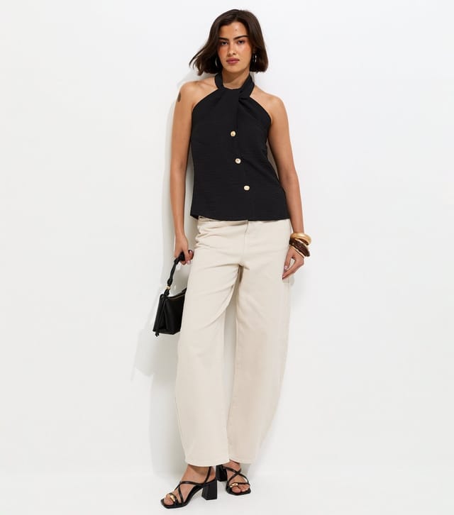 New Look Women's Black Button Front Halter Neck Top New Look - 3