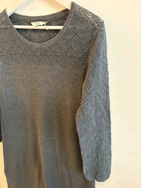 FatFace FatFace Black Charcoal Crochet Detail Long Sleeve Tunic Dress Size 10