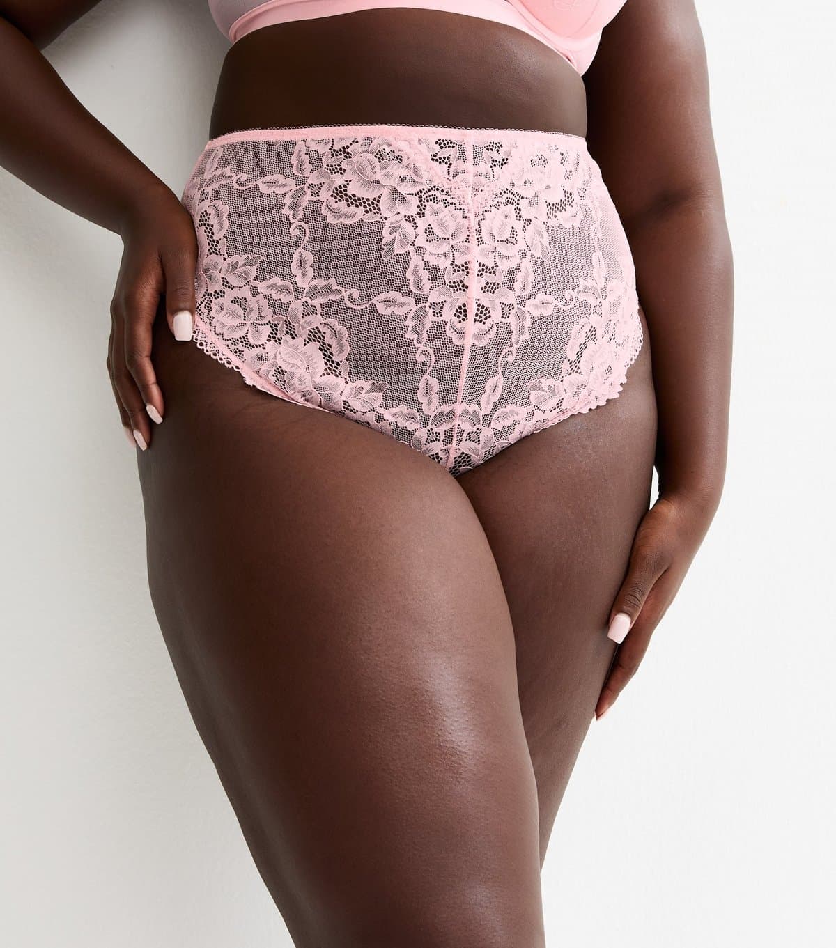 New Look Women's Plus Size Light Pink High Waisted Lace Thong Curves New Look