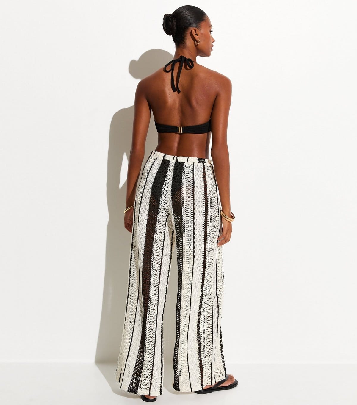 New Look Women's Cream Striped Crochet Beach Trousers New Look - 4