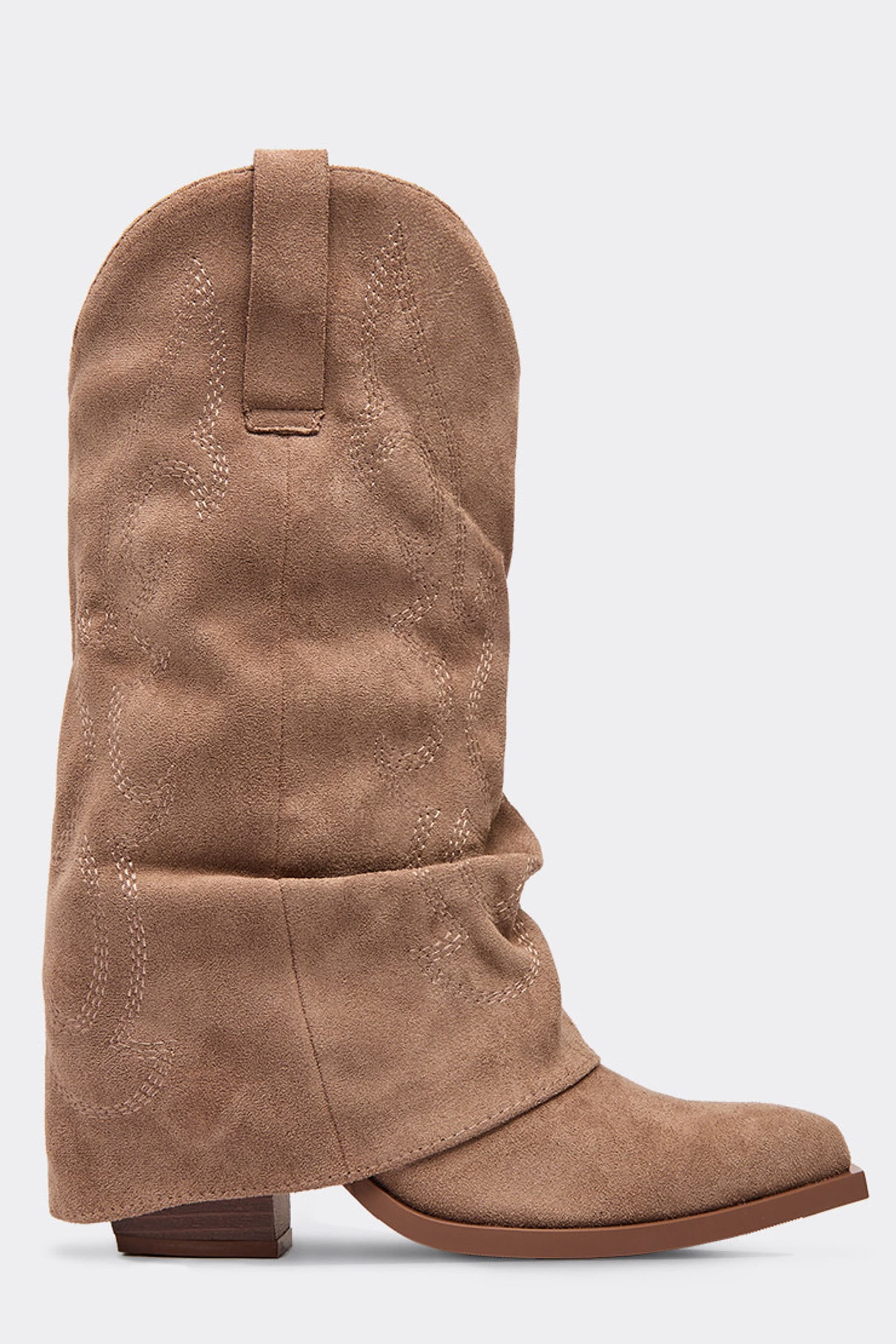 EGO EGO Women's Western Embroidered Faux Suede Block Heel Boots in Light Brown