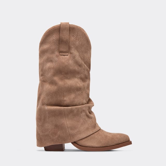EGO EGO Women's Western Embroidered Faux Suede Block Heel Boots in Light Brown - 3