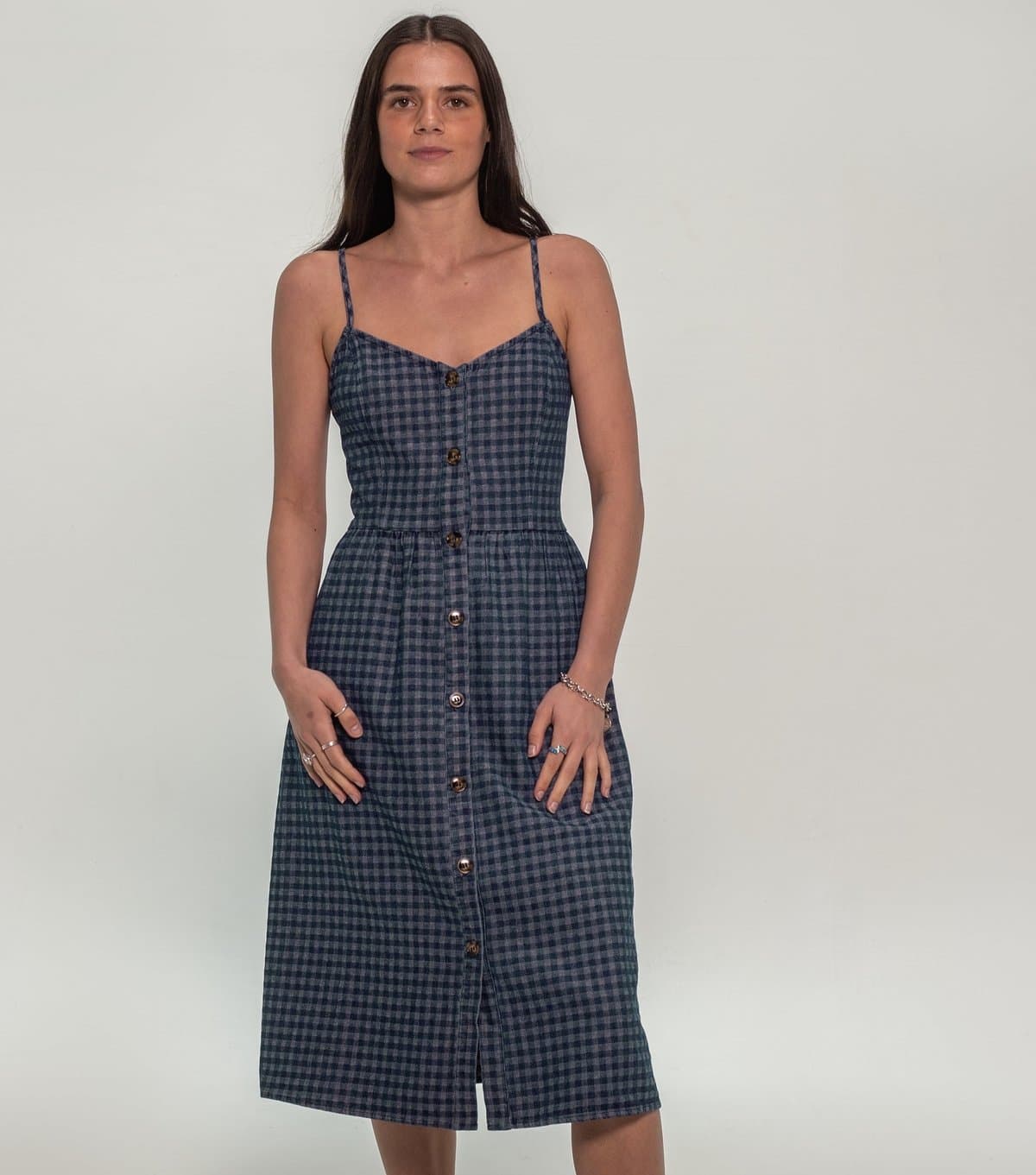 Sunshine Soul Women's Blue Cotton Rich Gingham Strappy Midi Dress Sunshine Soul New Look