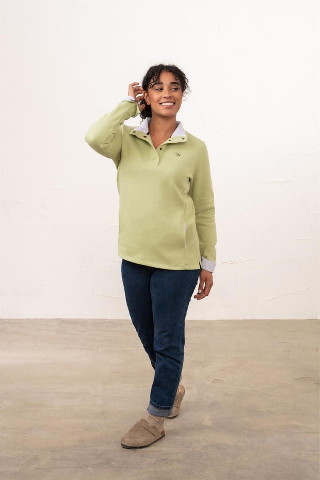 Lighthouse Clothing Lighthouse Clothing Women's Haven Jersey Popper Detail Cotton Top in Light Green - 2