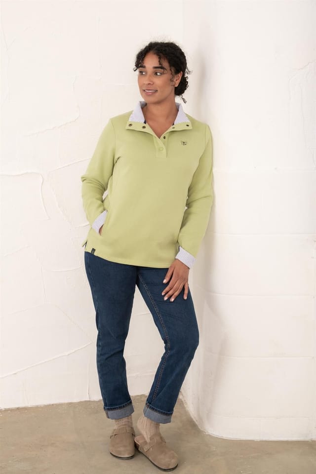 Lighthouse Clothing Lighthouse Clothing Women's Haven Jersey Popper Detail Cotton Top in Light Green - 3