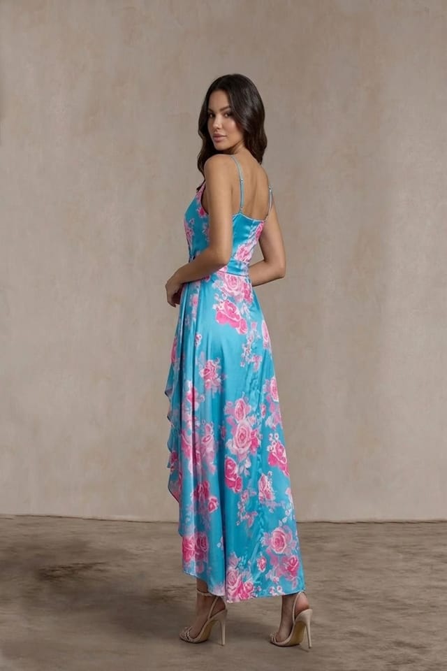 chi chi london Chi Chi London Women's Cami Floral Wrap Dip Hem Midi Dress in Blue - 3