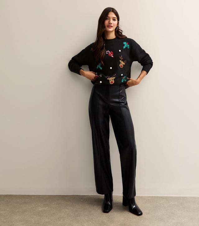 New Look Women's Black Christmas Sequin Appliqué Christmas Jumper New Look - 3
