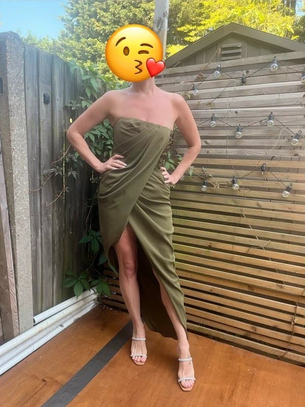 Magnolia olive green dress 3D floral and sequined structured bodice, wedding, party, summer, event