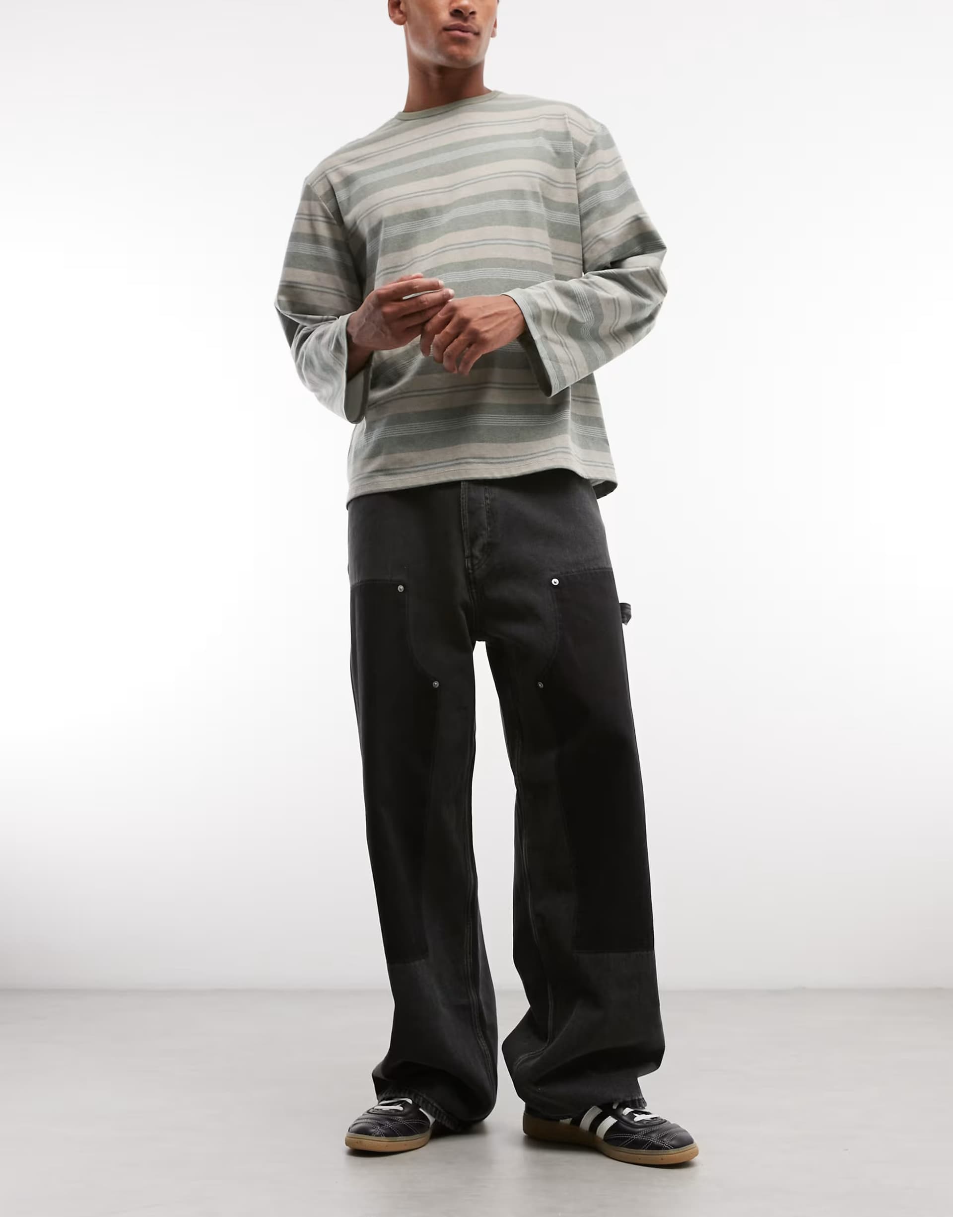 ASOS Weekday Astro low rise baggy carpenter jeans with loop detailing in black