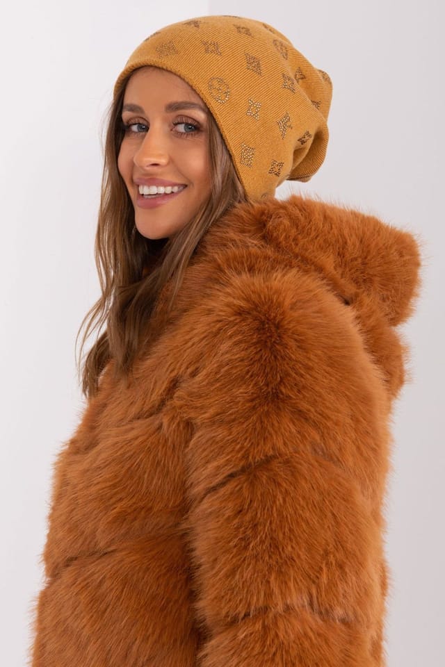 Love Lace Love Lace Women's Warm Winter Cashmere Beanie Hat with Rhinestone Sparkle Decoration in Yellow - 2