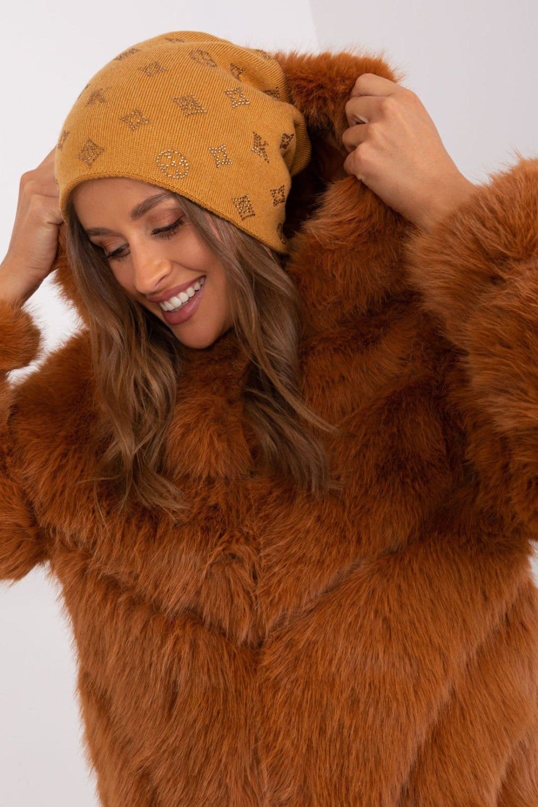 Love Lace Love Lace Women's Warm Winter Cashmere Beanie Hat with Rhinestone Sparkle Decoration in Yellow - 4