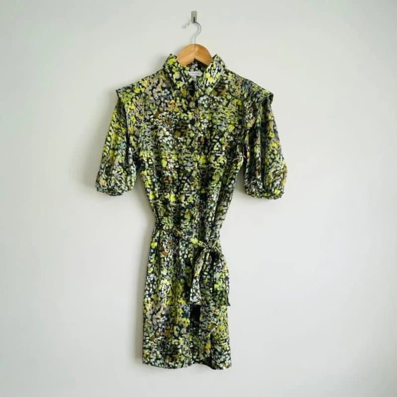Topshop Topshop green printed mini dress with belt Size 8t