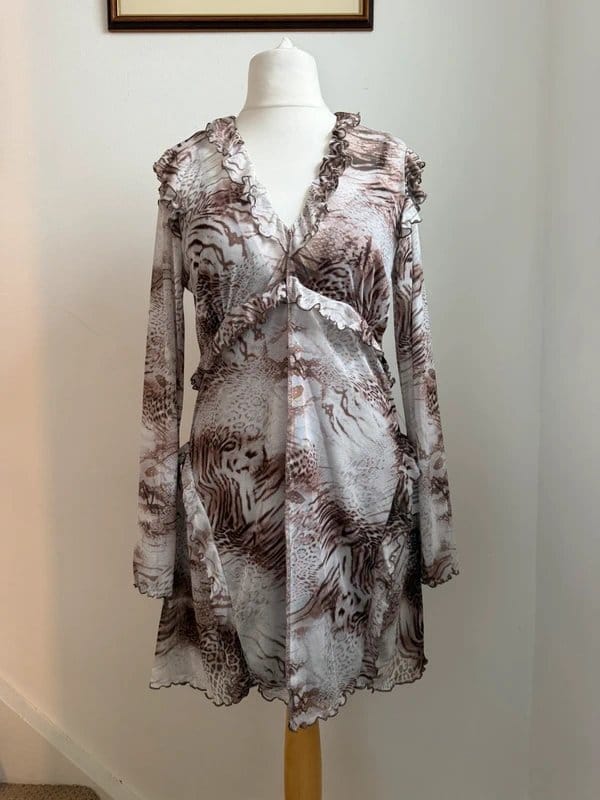 ASOS Design Brown Beige Animal Print Mini Dress - Size UK 12