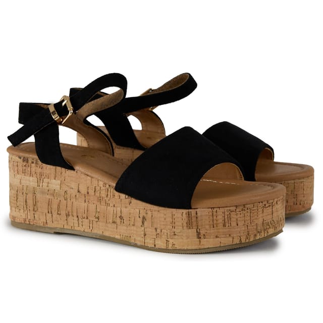 V.GAN V.GAN Women's Gotu Cork Wedge Sandals in Black - 2