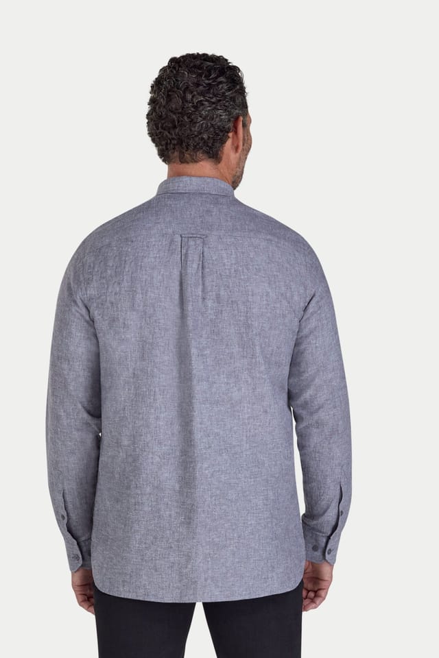 raging bull Raging Bull Men's Long Sleeve Classic Linen Shirt in Charcoal - 2