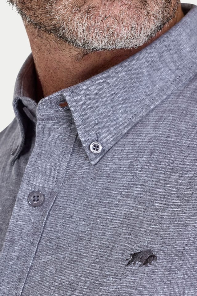 raging bull Raging Bull Men's Long Sleeve Classic Linen Shirt in Charcoal - 3