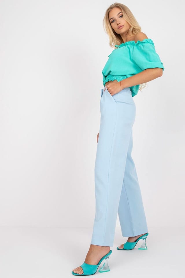 Love Lace Love Lace Women's Wide Leg Fabric Trousers with Side Pockets in Blue - 2