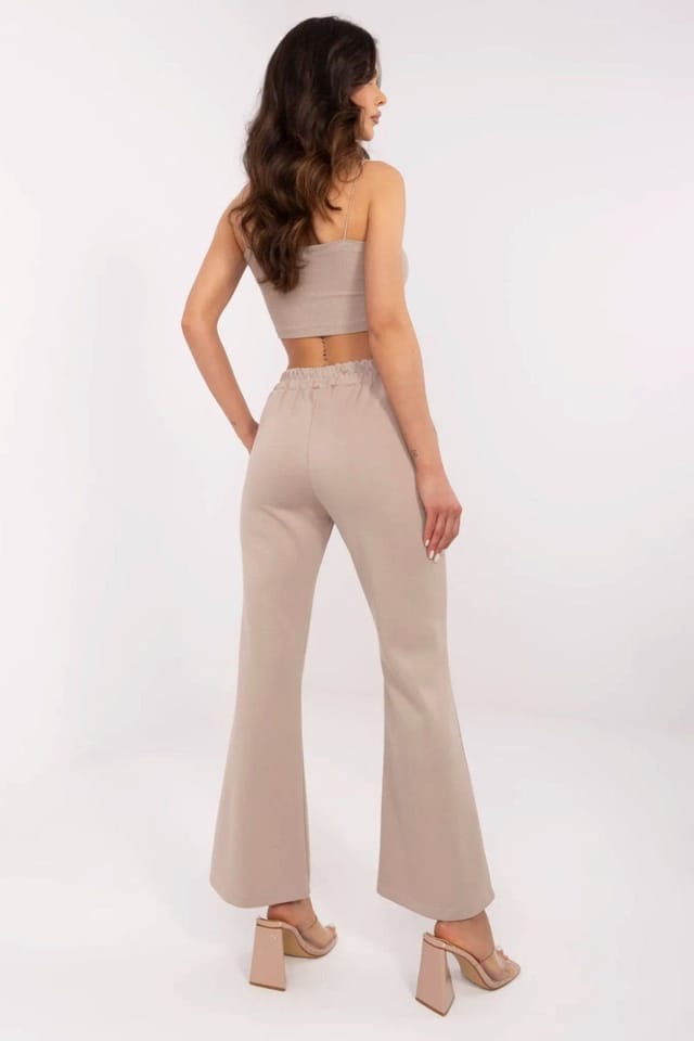 Love Lace Love Lace Women's Bell Bottom Tracksuit Trousers with Brooches in Beige - 3