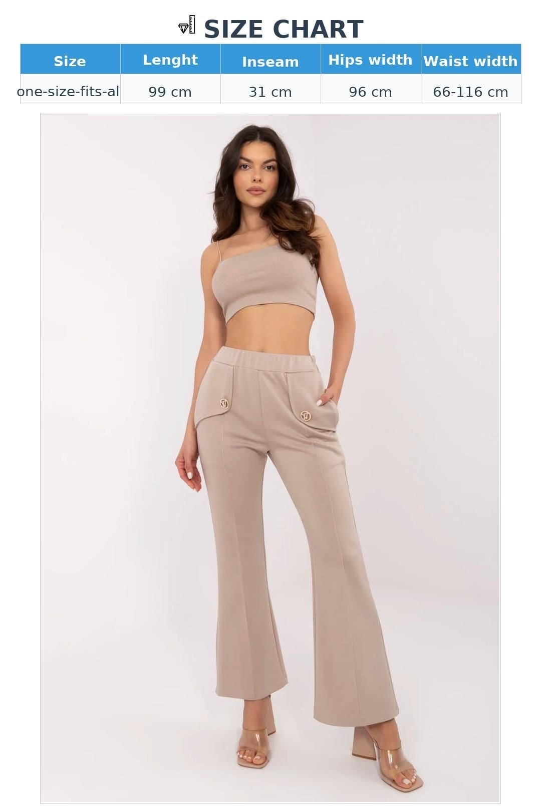 Love Lace Love Lace Women's Bell Bottom Tracksuit Trousers with Brooches in Beige - 4