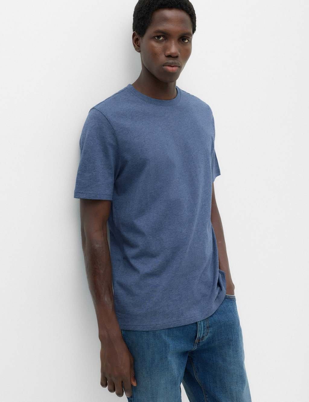 M&S Denim Blue Regular Fit Crew Neck T-Shirt