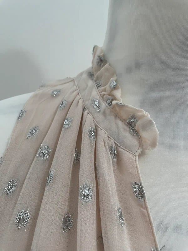 Mint Velvet BNNT Mint Velvet Occassionwear  palest pint maxi dress with silver metallic thread spot. Size 12.