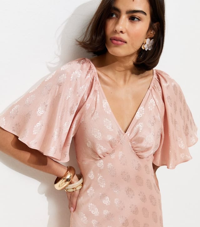 New Look Women's Pink Paisley Pattern Jacquard Flutter Sleeve Midi Dress New Look - 2