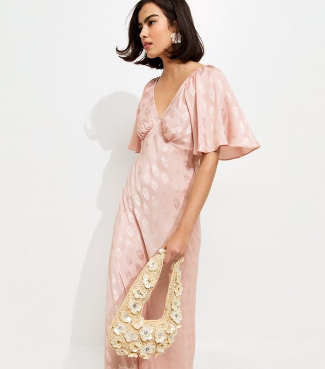 New Look Women's Pink Paisley Pattern Jacquard Flutter Sleeve Midi Dress New Look - 3