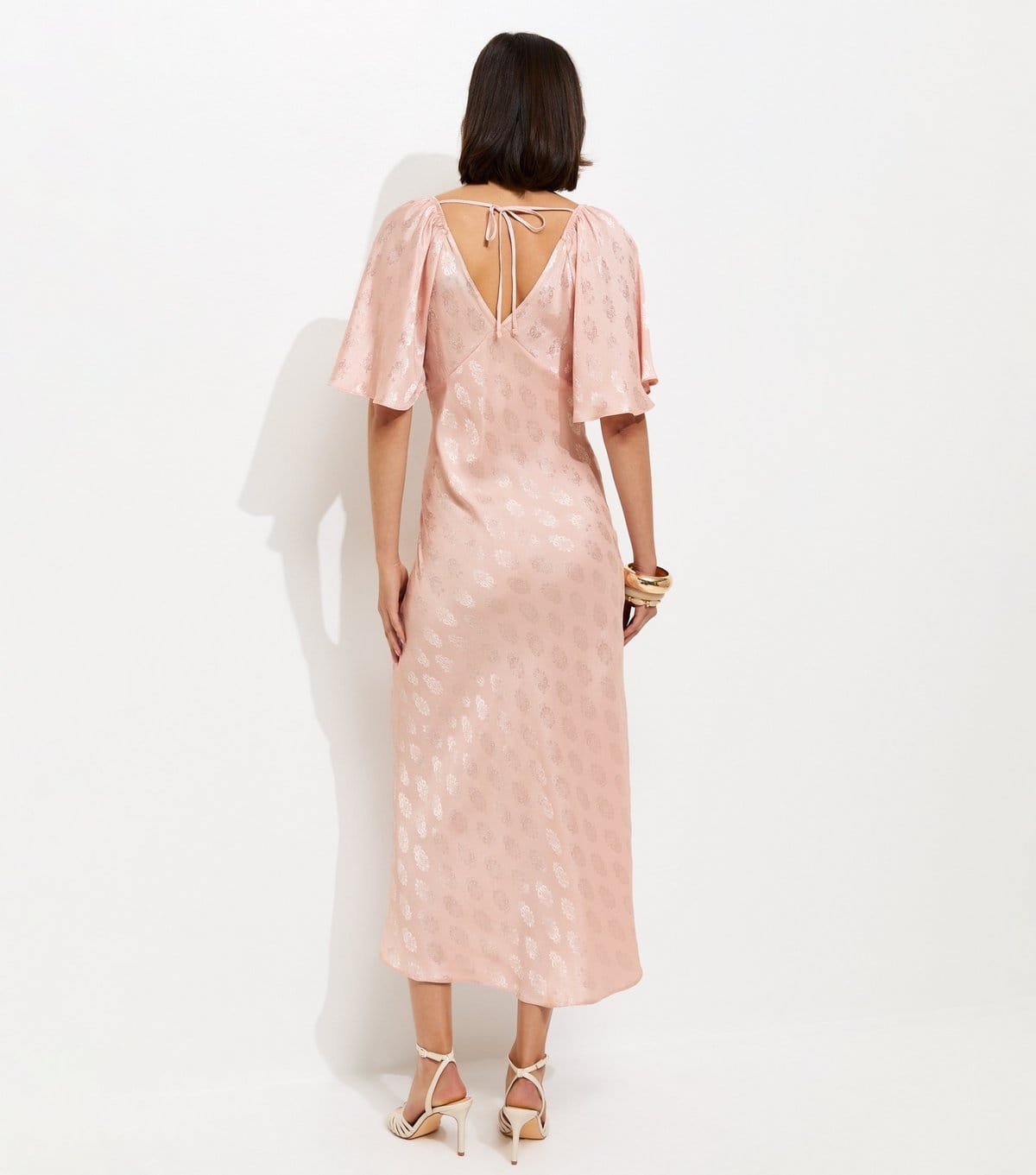 New Look Women's Pink Paisley Pattern Jacquard Flutter Sleeve Midi Dress New Look - 4