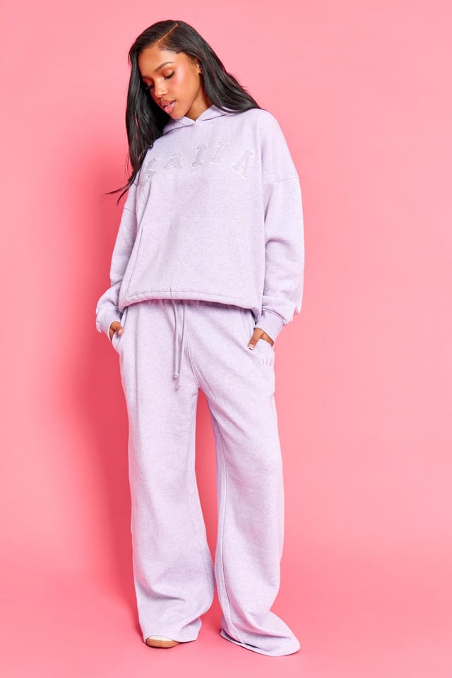 Kaiia Kaiia Slogan Oversized Hoodie Lilac Marl - 3