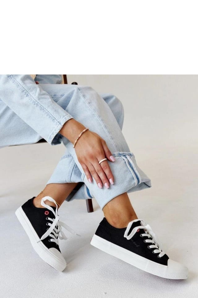 Love Lace Love Lace Women's Black Fabric Lace Up Low Top Sneakers with Rubber Sole - 2