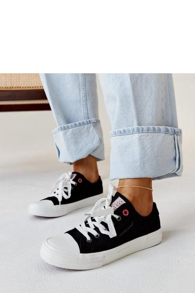 Love Lace Love Lace Women's Black Fabric Lace Up Low Top Sneakers with Rubber Sole - 3