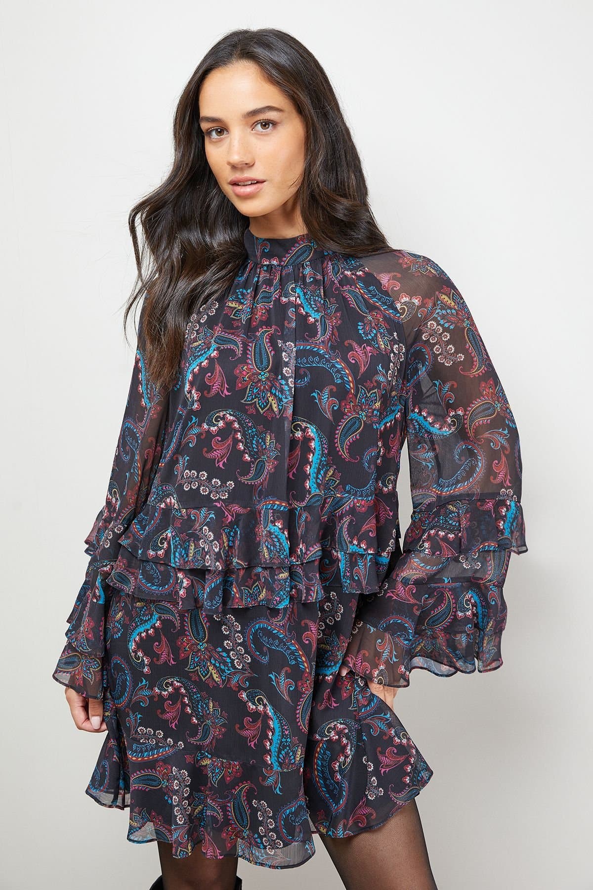 Oasis Oasis Women's Layered Ruffle Sleeve Bow Back Mini Dress